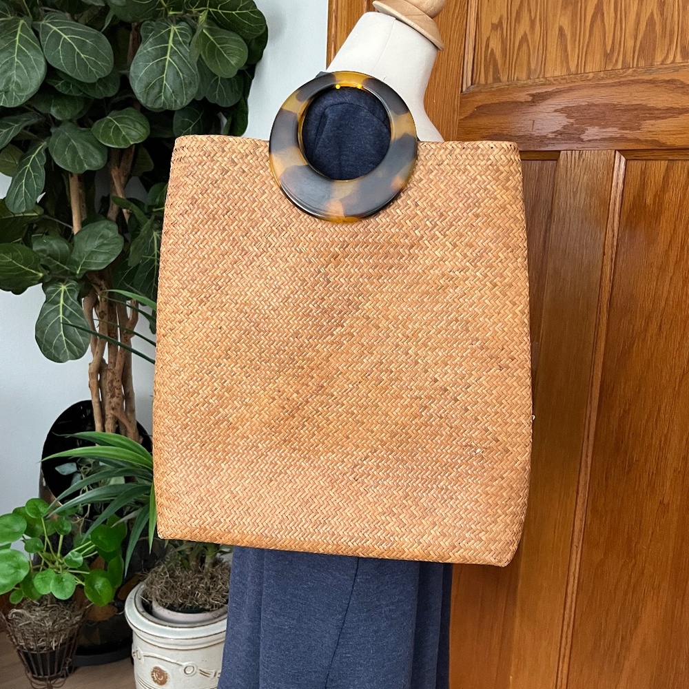 Gail DeLoach Asiaphile Woven Gator Brown Rattan Handbag Purse Clutch Vintage